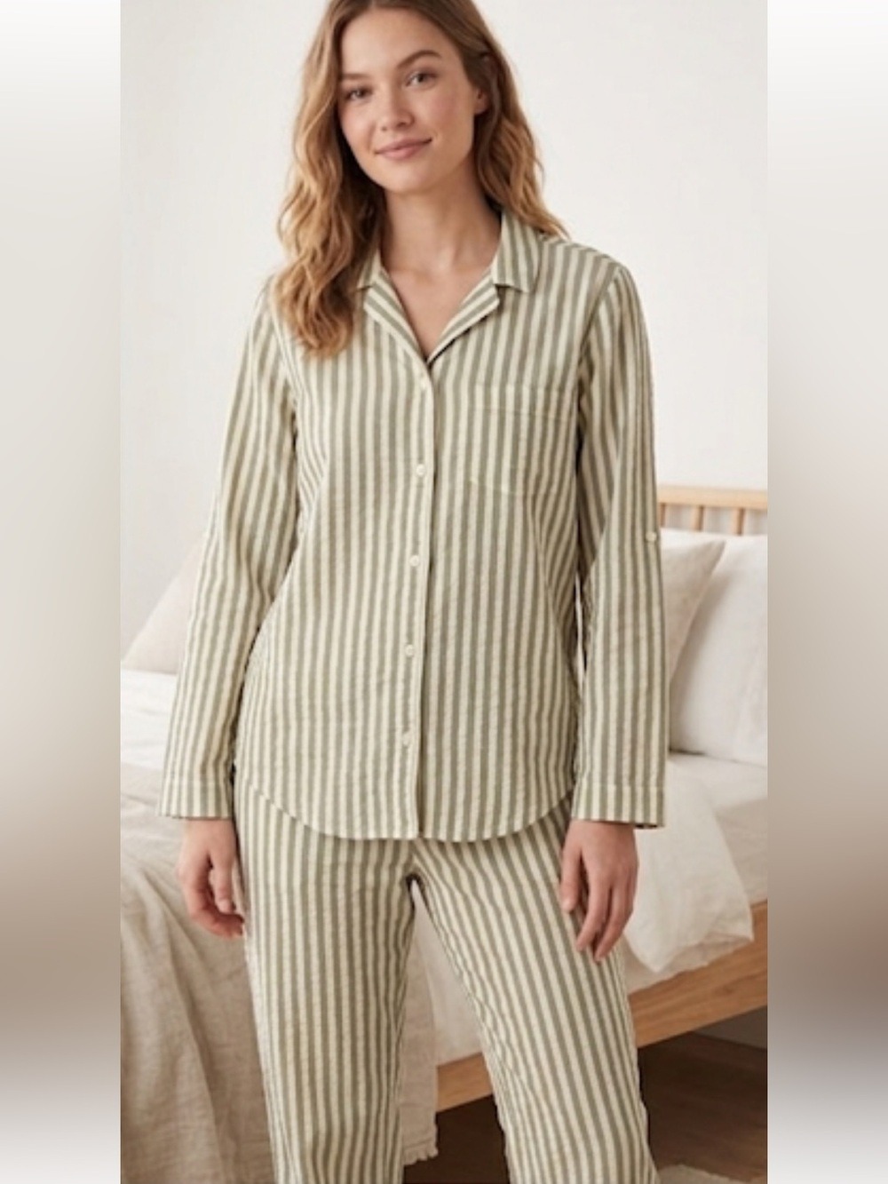 Victoria’s Secret Gray White Striped Pajama Set Metallic Silver Cozy Lounge Sm